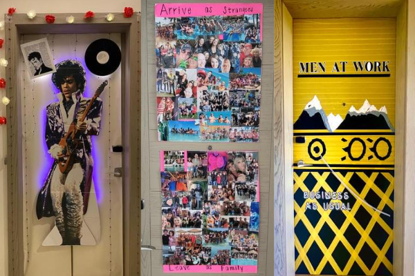 Prince, Men At Work and 80s collage door decorations.